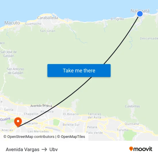 Avenida Vargas to Ubv map