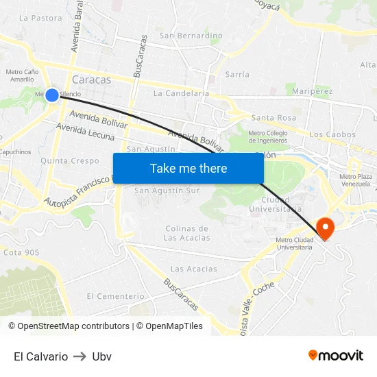 El Calvario to Ubv map