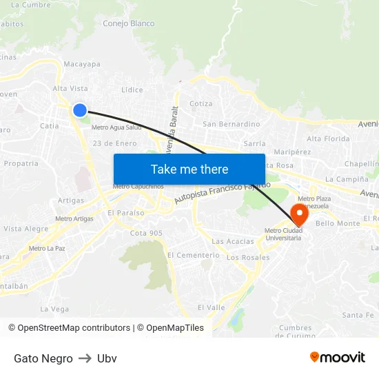 Gato Negro to Ubv map