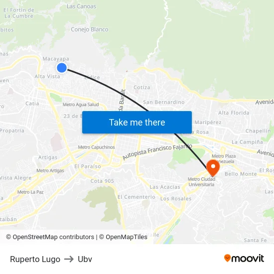 Ruperto Lugo to Ubv map