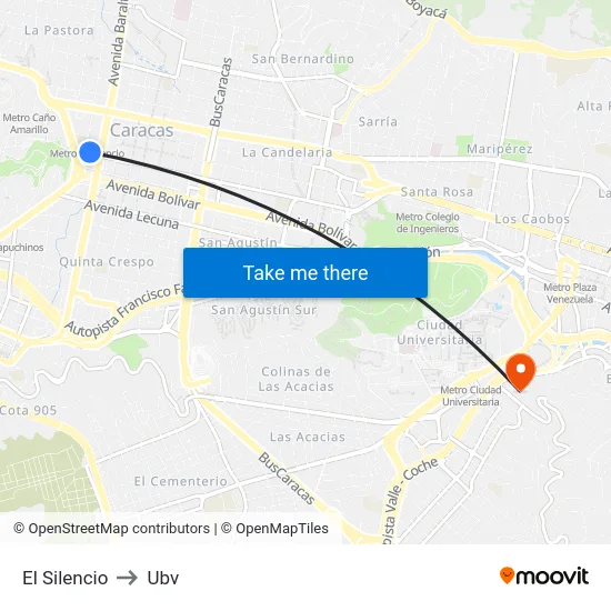 El Silencio to Ubv map