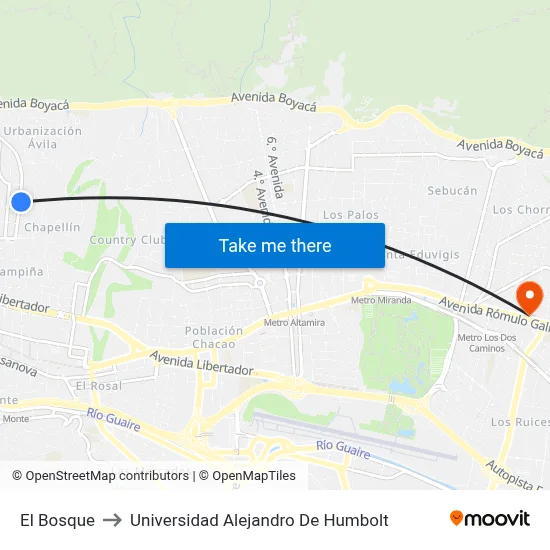 El Bosque to Universidad Alejandro De Humbolt map