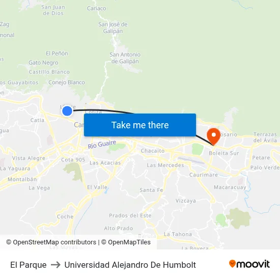 El Parque to Universidad Alejandro De Humbolt map