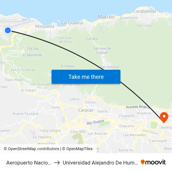 Aeropuerto Nacional to Universidad Alejandro De Humbolt map
