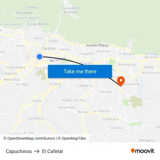 Capuchinos to El Cafetal map