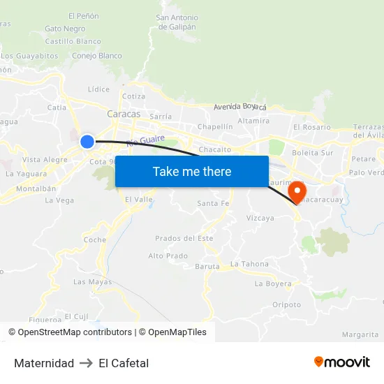 Maternidad to El Cafetal map