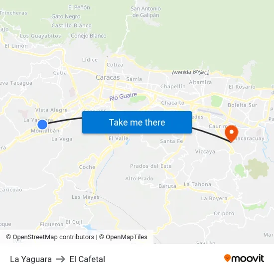 La Yaguara to El Cafetal map