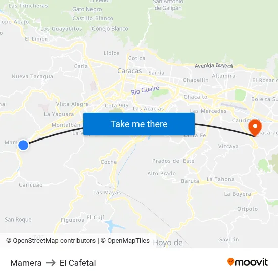 Mamera to El Cafetal map