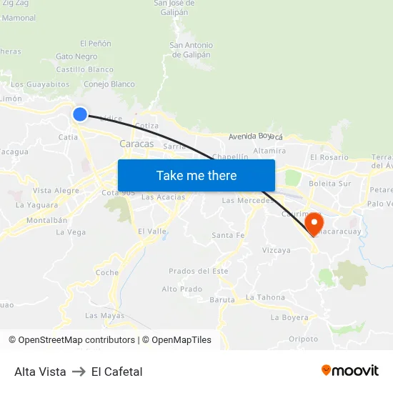 Alta Vista to El Cafetal map
