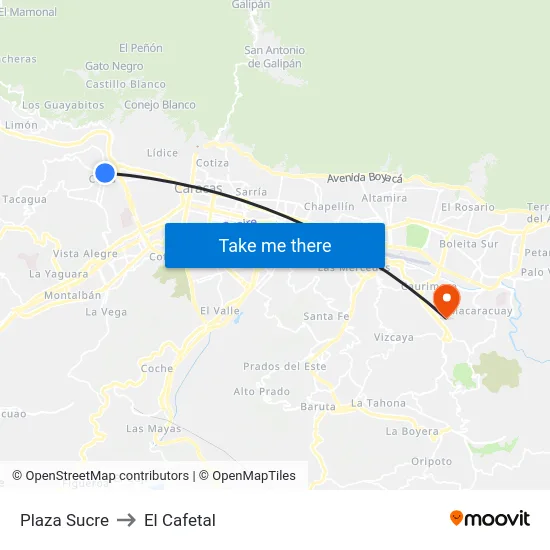Plaza Sucre to El Cafetal map