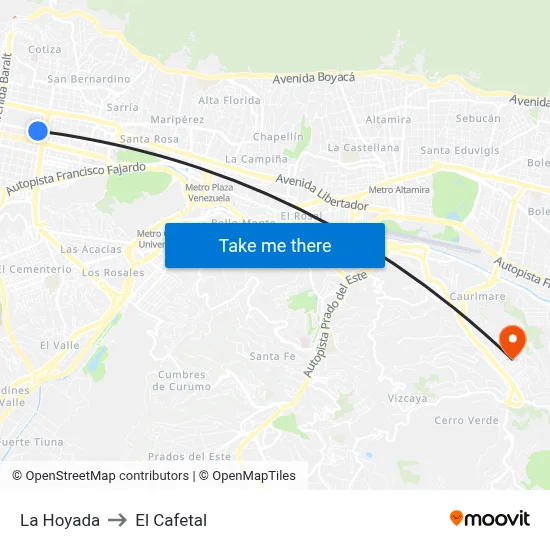 La Hoyada to El Cafetal map
