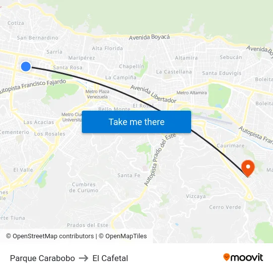 Parque Carabobo to El Cafetal map