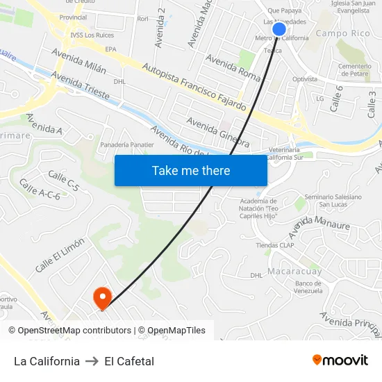 La California to El Cafetal map