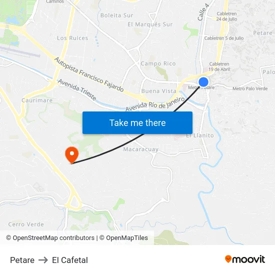 Petare to El Cafetal map