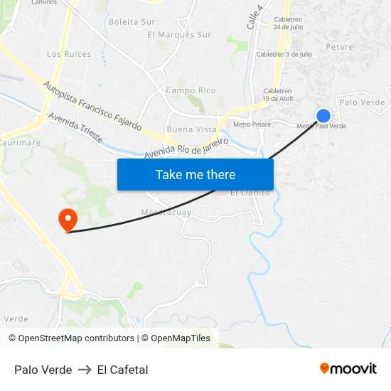 Palo Verde to El Cafetal map