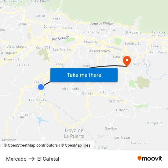 Mercado to El Cafetal map