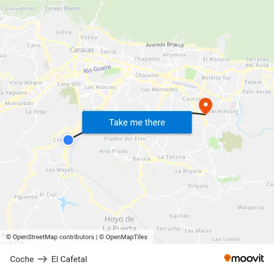 Coche to El Cafetal map