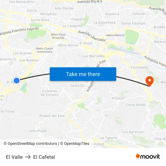 El Valle to El Cafetal map