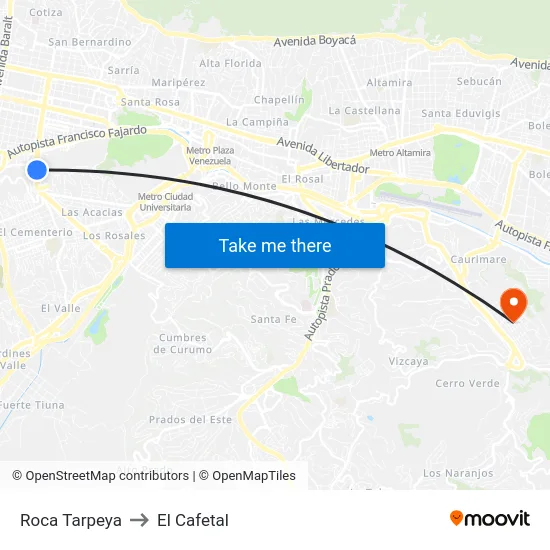 Roca Tarpeya to El Cafetal map