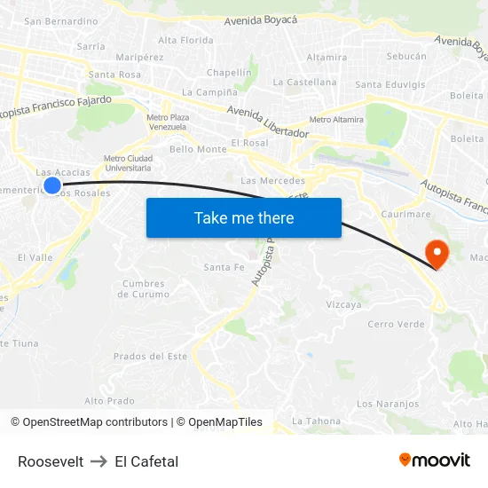 Roosevelt to El Cafetal map