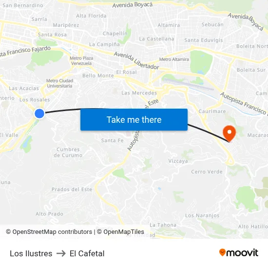 Los Ilustres to El Cafetal map