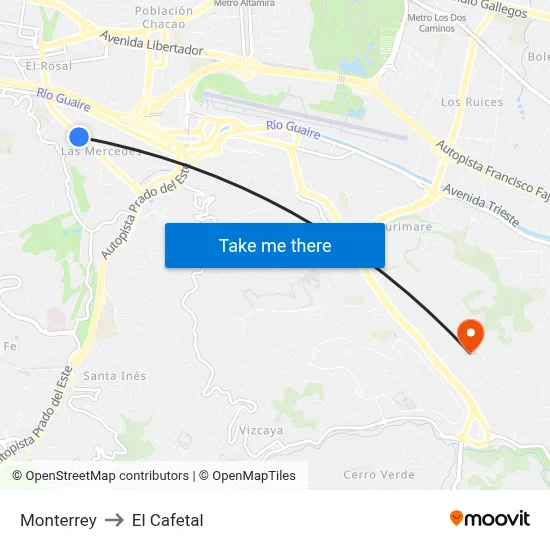 Monterrey to El Cafetal map