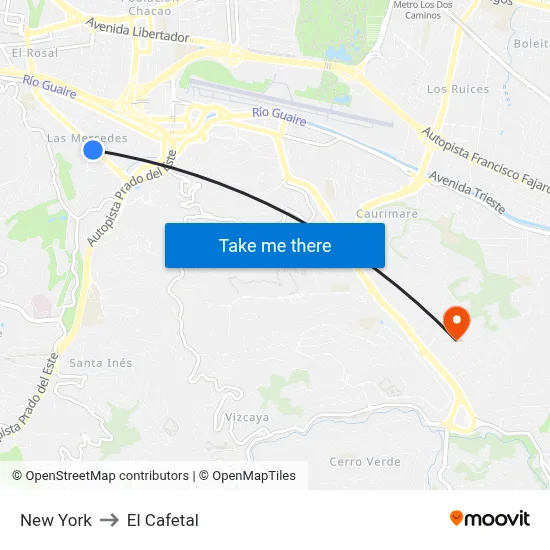 New York to El Cafetal map