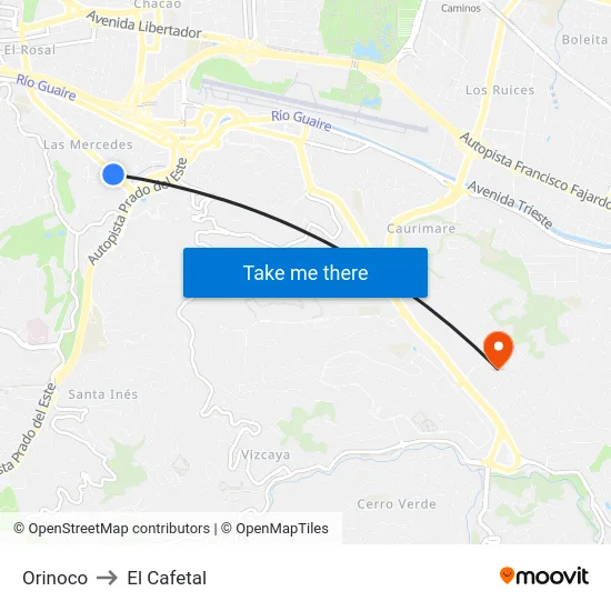 Orinoco to El Cafetal map