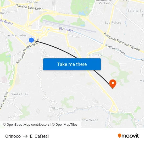 Orinoco to El Cafetal map