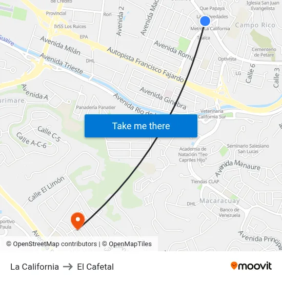 La California to El Cafetal map