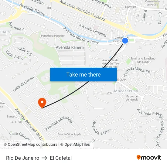 Río De Janeiro to El Cafetal map