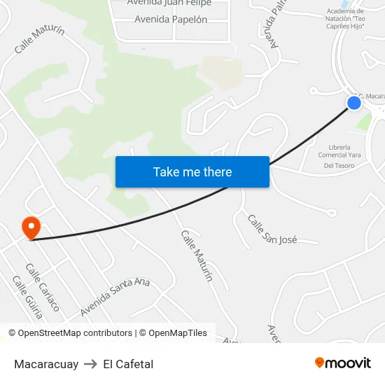 Macaracuay to El Cafetal map