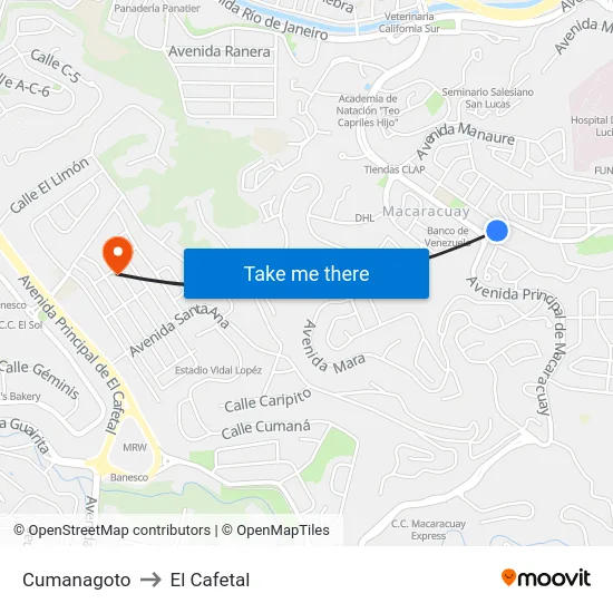 Cumanagoto to El Cafetal map