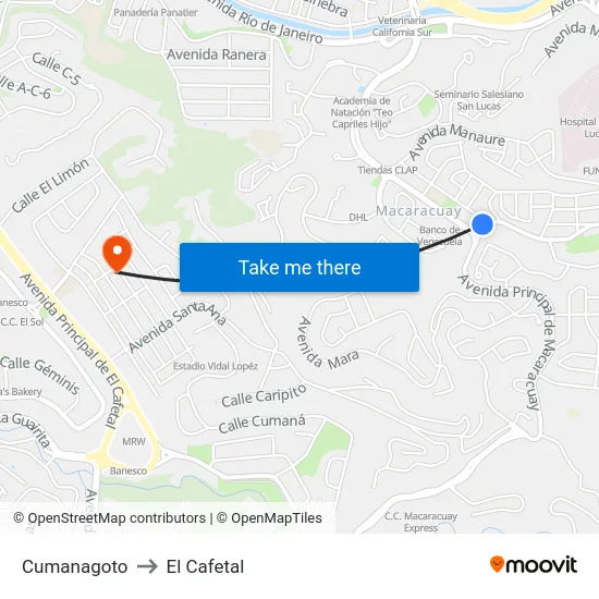 Cumanagoto to El Cafetal map
