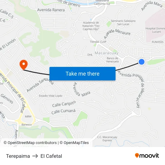 Terepaima to El Cafetal map