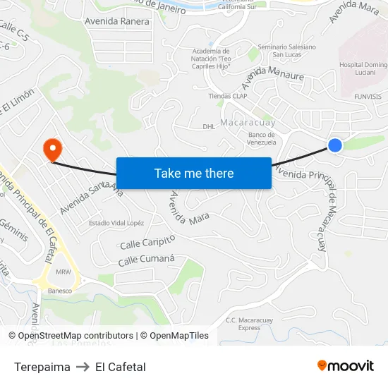 Terepaima to El Cafetal map