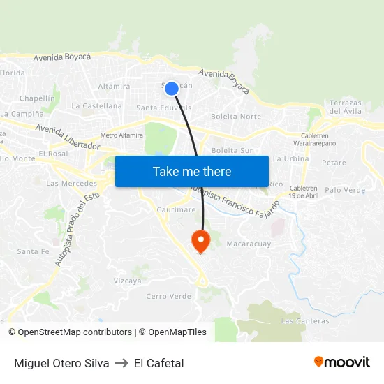 Miguel Otero Silva to El Cafetal map