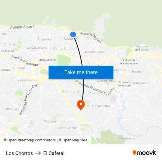 Los Chorros to El Cafetal map