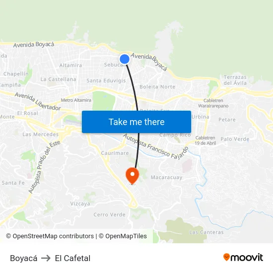 Boyacá to El Cafetal map