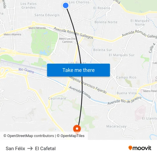 San Félix to El Cafetal map