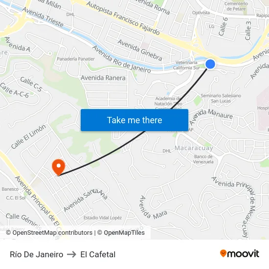 Río De Janeiro to El Cafetal map