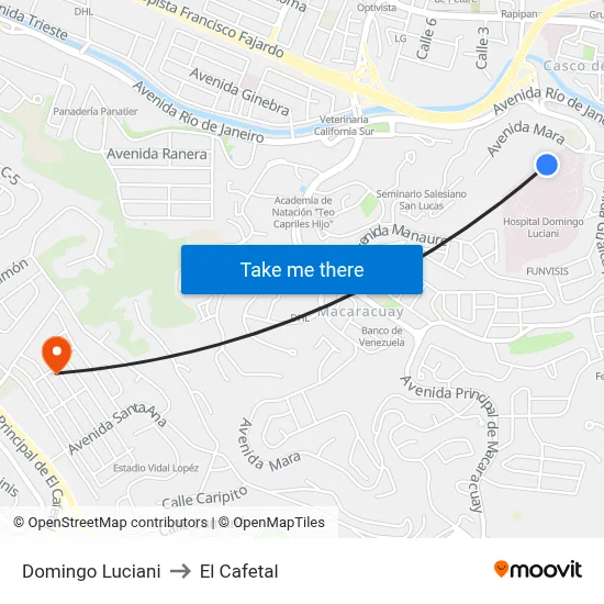 Domingo Luciani to El Cafetal map