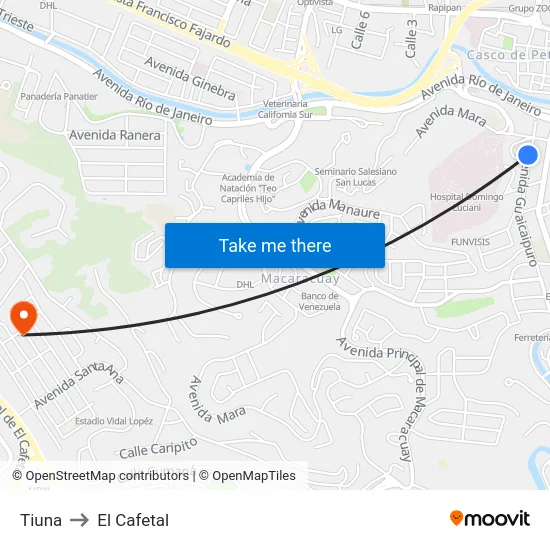 Tiuna to El Cafetal map