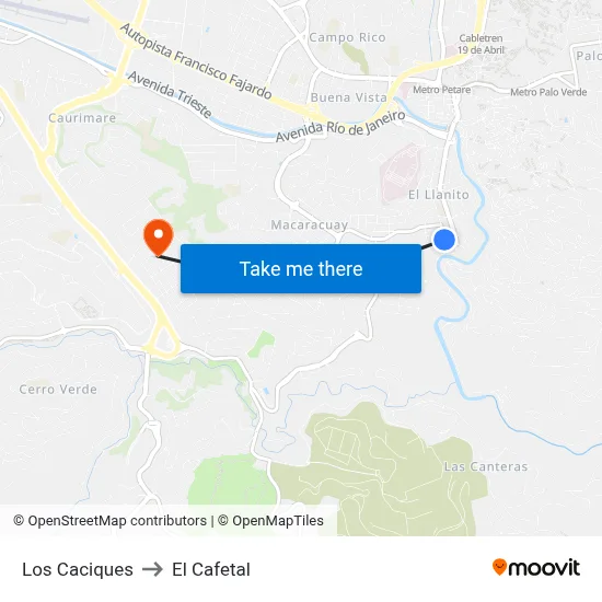 Los Caciques to El Cafetal map