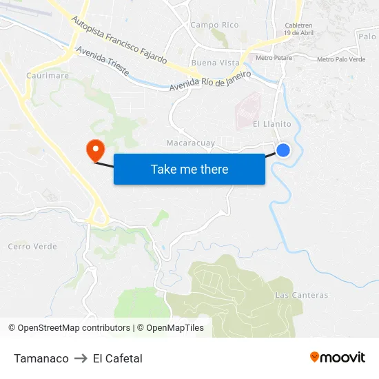 Tamanaco to El Cafetal map