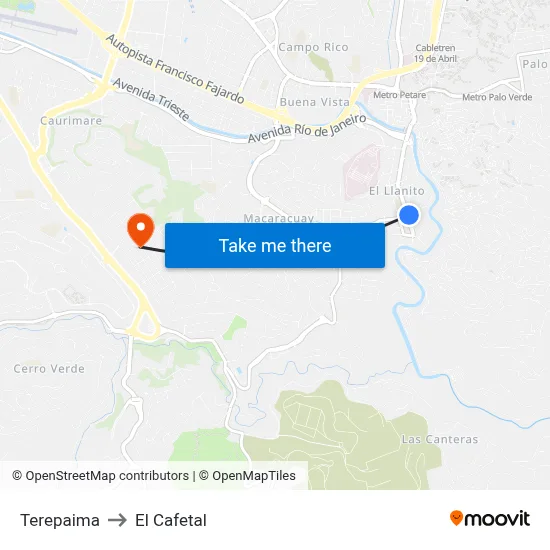 Terepaima to El Cafetal map
