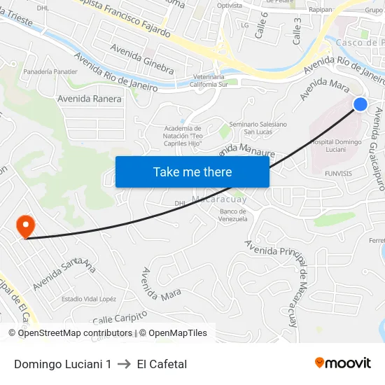 Domingo Luciani 1 to El Cafetal map