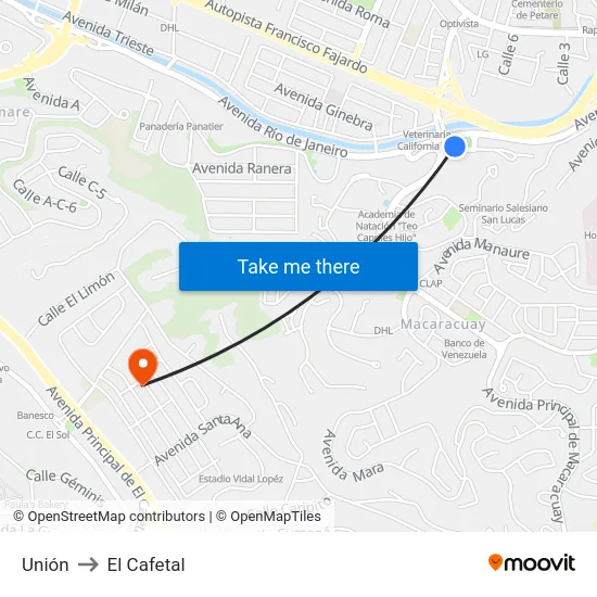 Unión to El Cafetal map