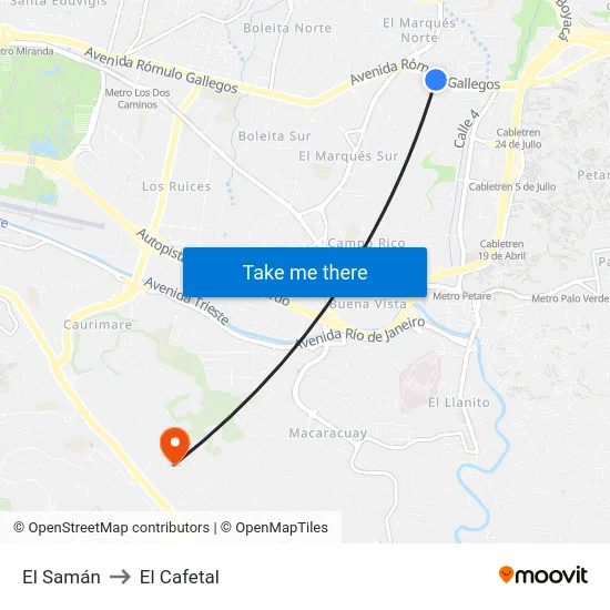 El Samán to El Cafetal map