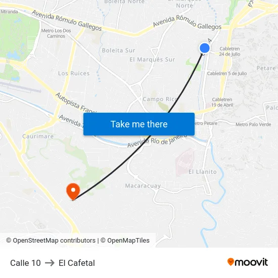 Calle 10 to El Cafetal map
